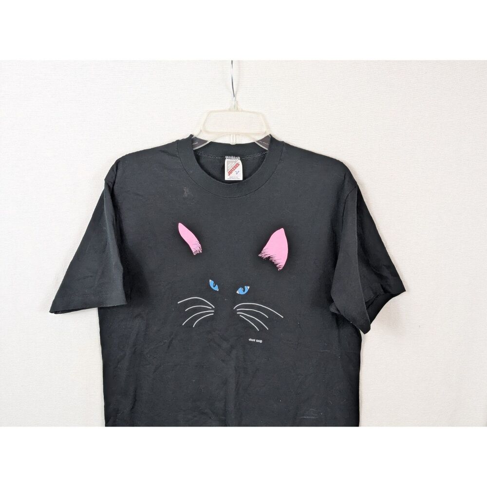 Vintage 1986 Cat Face T-Shirt Black Women's Size Large 42-44 - Picture 4 of 11